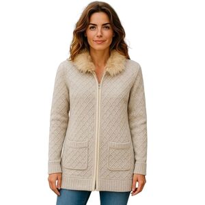 Coldwater Creek Gray Wool Blend Faux Fur Collar Cardigan - Size 1X 18